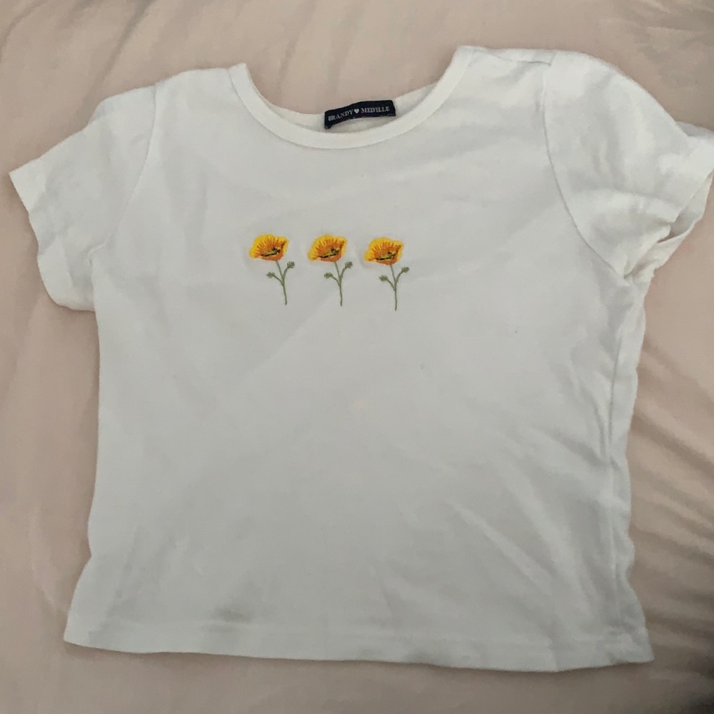 Brandy Melville cropped white poppy top